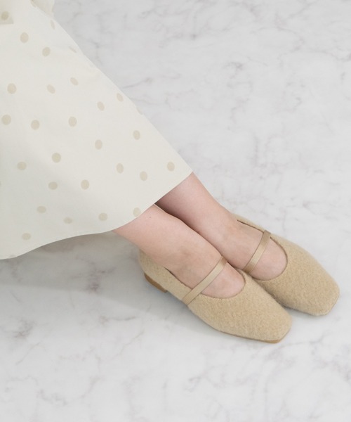 Bridget Birkin（ブリジットバーキン）の「【Bridget Birkin】エラスティックバンドもこもこスクエアバレエシューズ(551547)（バレエシューズ・レディース・グレー系その他/ブラック/ベージュ・24/23.5/23/24.5/22.5）」の7枚目の写真