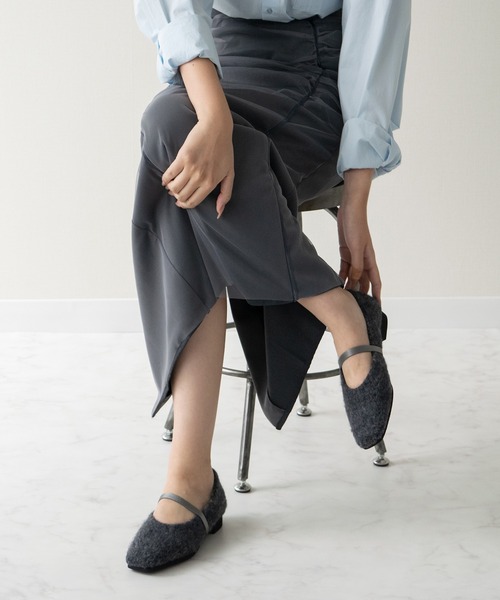 Bridget Birkin（ブリジットバーキン）の「【Bridget Birkin】エラスティックバンドもこもこスクエアバレエシューズ(551547)（バレエシューズ・レディース・グレー系その他/ブラック/ベージュ・24/23.5/23/24.5/22.5）」の9枚目の写真