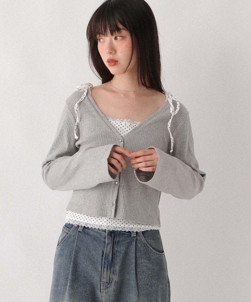 45R ☆スムースのカレッジフーディ/グレートップ♪ セール】アソートレースキャミ/カーディガン2P 596501（カーディガン