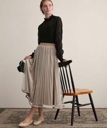 BONLECILL noir（ボンルシールノワール）の「【BONLECILL noir】ベロアパイピングプリーツチュールスカート（スカート）」