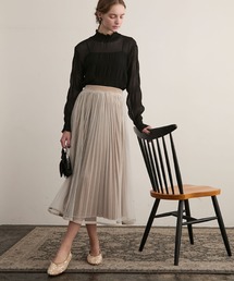 BONLECILL noir（ボンルシールノワール）の「【BONLECILL noir】ベロアパイピングプリーツチュールスカート（スカート）」