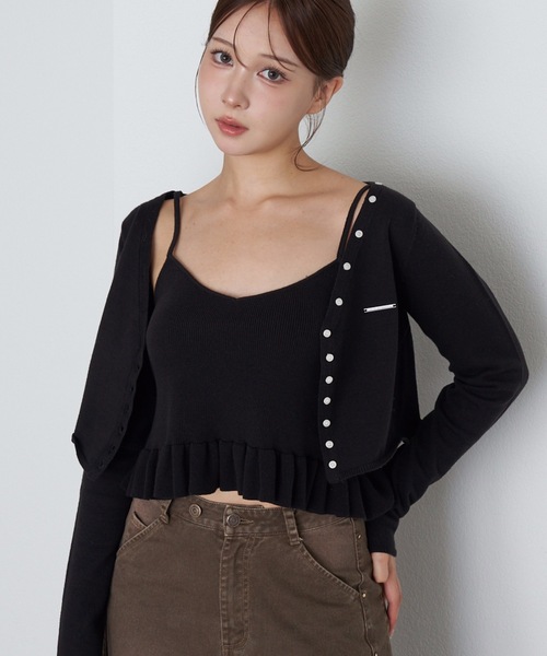 RAY CASSIN(レイカズン)の「ペプラムキャミセットカーディガン(カーディガン/ボレロ・レディース・アイボリー/ブラック/グレー系その他2・FREE)」の2枚目の写真