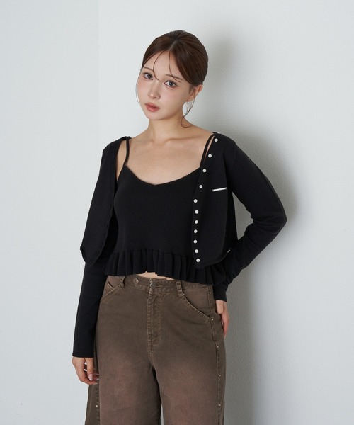 RAY CASSIN(レイカズン)の「ペプラムキャミセットカーディガン(カーディガン/ボレロ・レディース・アイボリー/ブラック/グレー系その他2・FREE)」の4枚目の写真