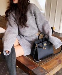 WEGO（ウィゴー）の「WEGO/2点セットクロップド丈ニットトップス&ミニスカート（セットアップ）」