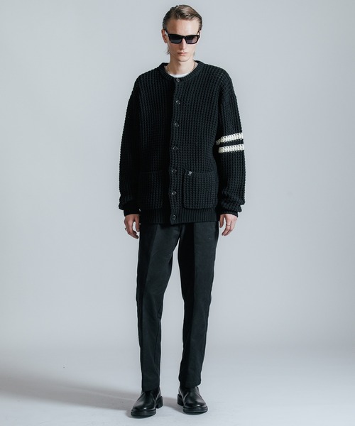 CRIMIE（クライミー）の「BIG WAFFLE BORDER KNIT CARDIGAN（ニット/セーター・メンズ・ブラック×ホワイト・L/XL）」の2枚目の写真