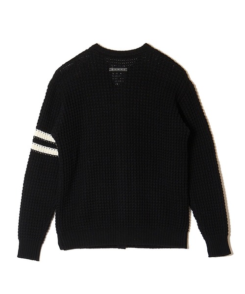 CRIMIE（クライミー）の「BIG WAFFLE BORDER KNIT CARDIGAN（ニット/セーター・メンズ・ブラック×ホワイト・L/XL）」の4枚目の写真