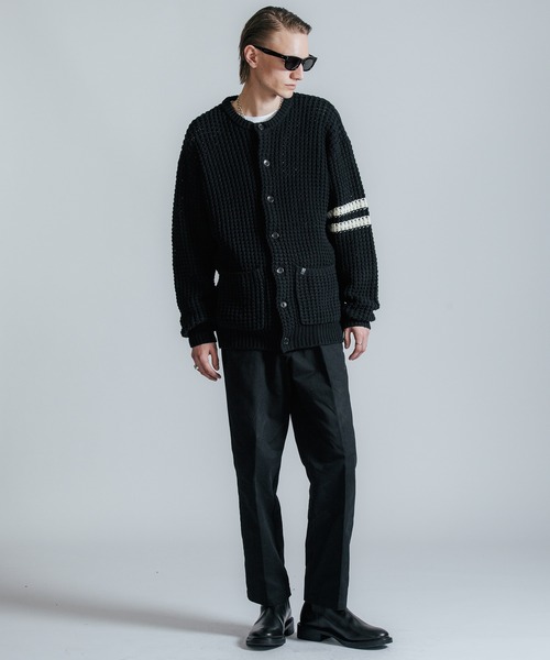 CRIMIE（クライミー）の「BIG WAFFLE BORDER KNIT CARDIGAN（ニット/セーター・メンズ・ブラック×ホワイト・L/XL）」の6枚目の写真