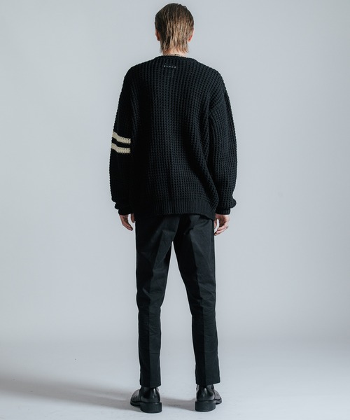 CRIMIE（クライミー）の「BIG WAFFLE BORDER KNIT CARDIGAN（ニット/セーター・メンズ・ブラック×ホワイト・L/XL）」の7枚目の写真