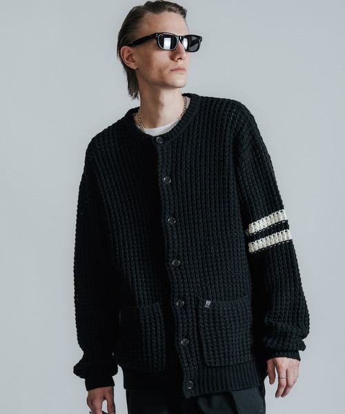 CRIMIE（クライミー）の「BIG WAFFLE BORDER KNIT CARDIGAN（ニット/セーター・メンズ・ブラック×ホワイト・L/XL）」の9枚目の写真