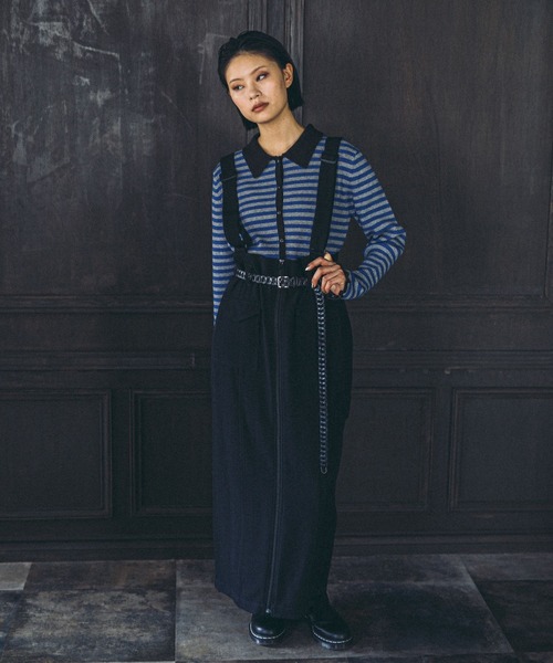 niko and...（ニコアンド）の「【MODE NORM CORE】ヘリンボンナロージップスカート（スカート・レディース・ブラック/ブルー/グレー・LARGE/MEDIUM）」の2枚目の写真