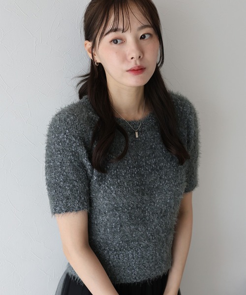 BLUEEAST(ブルーイースト)の「ぽこぽこシャギー半袖ニット(ニット/セーター・レディース・アイボリー/ピンク/グレー・MEDIUM)」の3枚目の写真