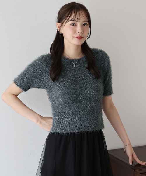 BLUEEAST(ブルーイースト)の「ぽこぽこシャギー半袖ニット(ニット/セーター・レディース・アイボリー/ピンク/グレー・MEDIUM)」の9枚目の写真