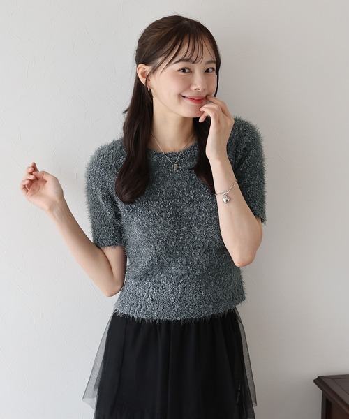 BLUEEAST(ブルーイースト)の「ぽこぽこシャギー半袖ニット(ニット/セーター・レディース・アイボリー/ピンク/グレー・MEDIUM)」の8枚目の写真