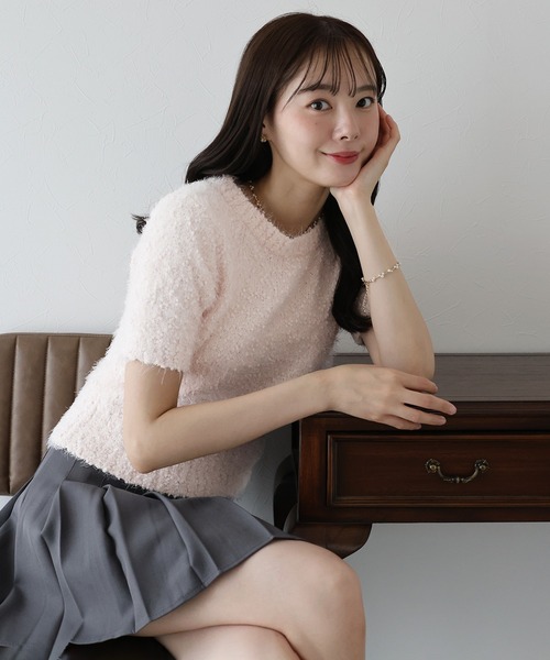 BLUEEAST(ブルーイースト)の「ぽこぽこシャギー半袖ニット(ニット/セーター・レディース・アイボリー/ピンク/グレー・MEDIUM)」の18枚目の写真