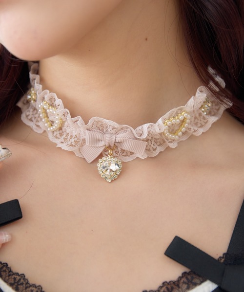 ROJITA（ロジータ）の「フリルレースハートビジューチョーカー（チョーカー・レディース・ピンク/ホワイト/ブラック・FREE）」の6枚目の写真