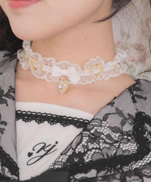 ROJITA（ロジータ）の「フリルレースハートビジューチョーカー（チョーカー・レディース・ピンク/ホワイト/ブラック・FREE）」の4枚目の写真