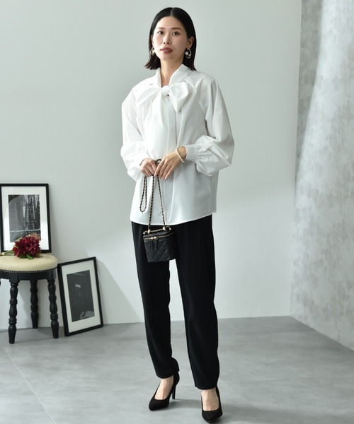 INTERPLANET（インタープラネット）の「ＴＣブロードＢＩＧリボン前後２ＷＡＹブラウス（シャツ/ブラウス・レディース・ブルー/オフホワイト/ブラック・FREE）」の10枚目の写真