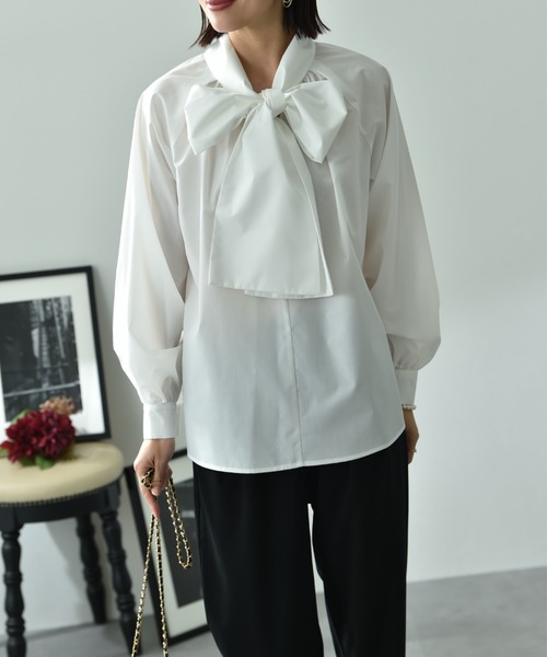 INTERPLANET（インタープラネット）の「ＴＣブロードＢＩＧリボン前後２ＷＡＹブラウス（シャツ/ブラウス・レディース・ブルー/オフホワイト/ブラック・FREE）」の5枚目の写真