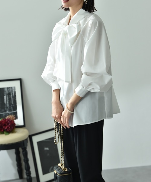 INTERPLANET（インタープラネット）の「ＴＣブロードＢＩＧリボン前後２ＷＡＹブラウス（シャツ/ブラウス・レディース・ブルー/オフホワイト/ブラック・FREE）」の6枚目の写真