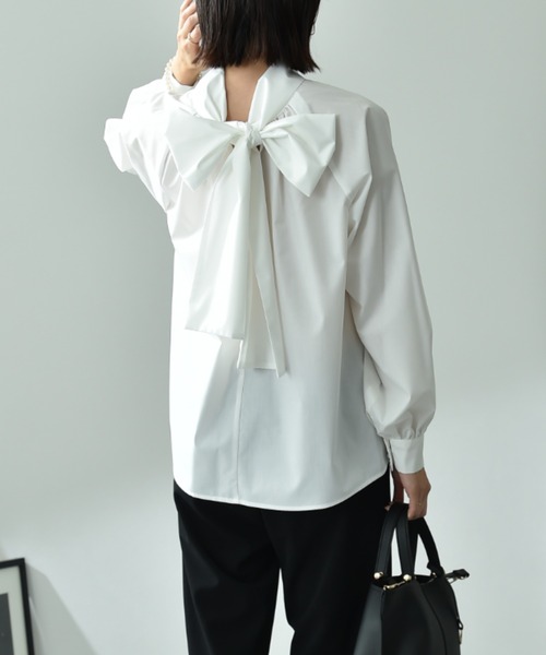 INTERPLANET（インタープラネット）の「ＴＣブロードＢＩＧリボン前後２ＷＡＹブラウス（シャツ/ブラウス・レディース・ブルー/オフホワイト/ブラック・FREE）」の8枚目の写真