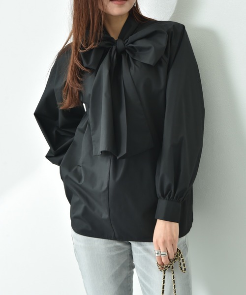 INTERPLANET（インタープラネット）の「ＴＣブロードＢＩＧリボン前後２ＷＡＹブラウス（シャツ/ブラウス・レディース・ブルー/オフホワイト/ブラック・FREE）」の20枚目の写真