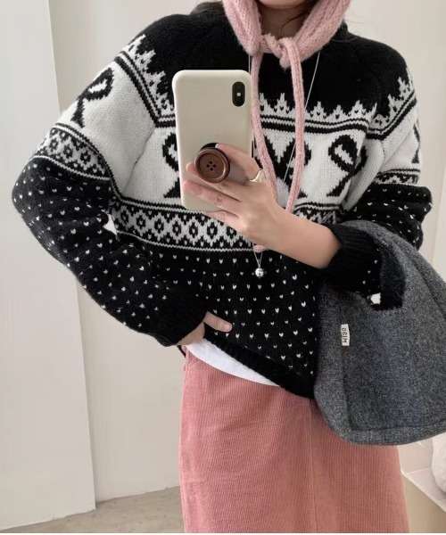 PRIVATE BEACH(プライベートビーチ)の「リボン×ノルディック柄ニットトップス(ニット/セーター・レディース・ブルー/オフホワイト/ブラック/レッド・FREE)」の10枚目の写真