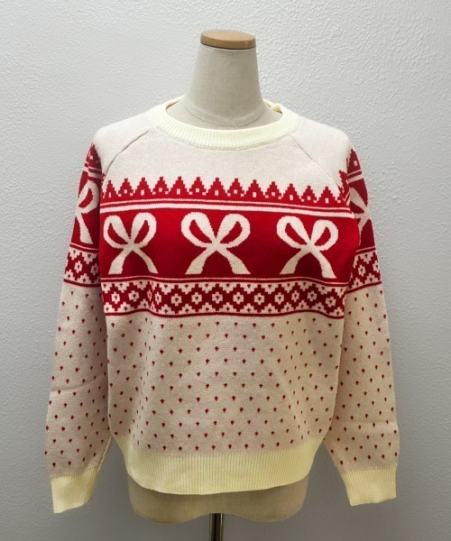 PRIVATE BEACH(プライベートビーチ)の「リボン×ノルディック柄ニットトップス(ニット/セーター・レディース・ブルー/オフホワイト/ブラック/レッド・FREE)」の20枚目の写真