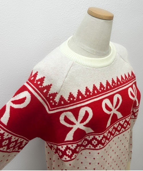 PRIVATE BEACH(プライベートビーチ)の「リボン×ノルディック柄ニットトップス(ニット/セーター・レディース・ブルー/オフホワイト/ブラック/レッド・FREE)」の22枚目の写真
