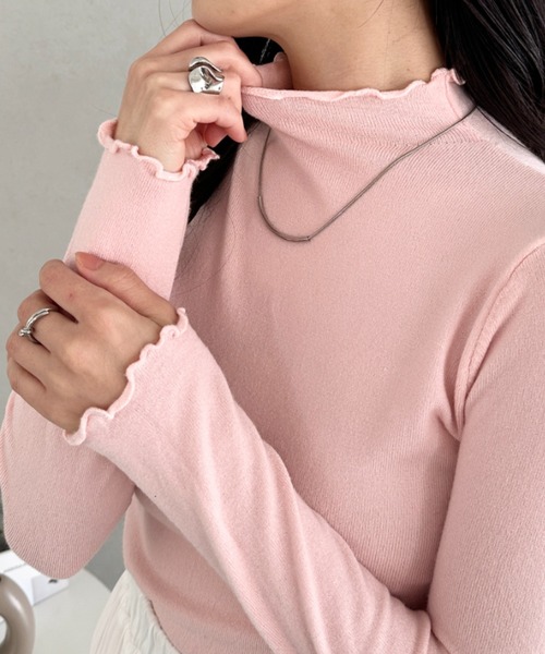 CLEA(クレア)の「メロウフリル長袖トップス(Tシャツ/カットソー・レディース・ネイビー/オレンジ/ブラウン/ワインレッド/ライトグレー/ホワイト/ブラック/アイボリー/チャコールグレー/グレー/ピンク/ライトイエロー/ラベンダー/ライトブルー・FREE)」の12枚目の写真