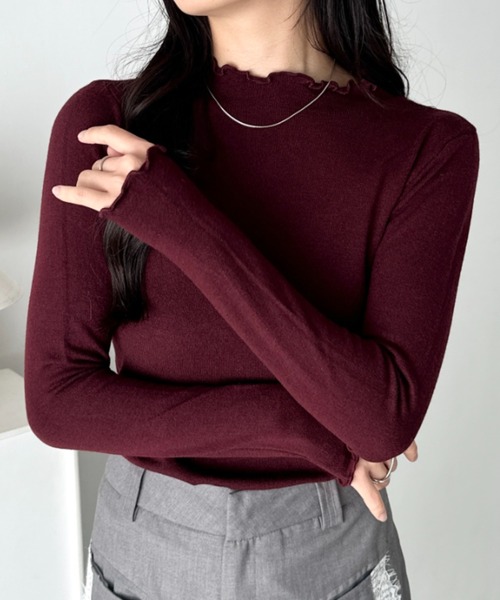 CLEA(クレア)の「メロウフリル長袖トップス(Tシャツ/カットソー・レディース・ネイビー/オレンジ/ブラウン/ワインレッド/ライトグレー/ホワイト/ブラック/アイボリー/チャコールグレー/グレー/ピンク/ライトイエロー/ラベンダー/ライトブルー・FREE)」の13枚目の写真