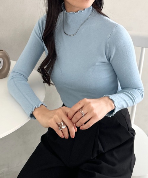 CLEA(クレア)の「メロウフリル長袖トップス(Tシャツ/カットソー・レディース・ネイビー/オレンジ/ブラウン/ワインレッド/ライトグレー/ホワイト/ブラック/アイボリー/チャコールグレー/グレー/ピンク/ライトイエロー/ラベンダー/ライトブルー・FREE)」の19枚目の写真