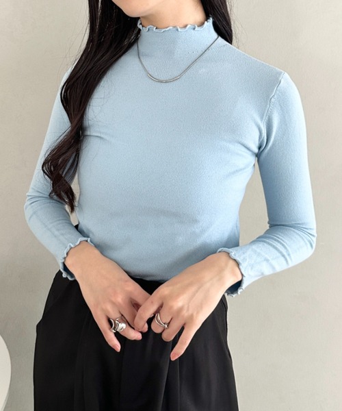 CLEA(クレア)の「メロウフリル長袖トップス(Tシャツ/カットソー・レディース・ネイビー/オレンジ/ブラウン/ワインレッド/ライトグレー/ホワイト/ブラック/アイボリー/チャコールグレー/グレー/ピンク/ライトイエロー/ラベンダー/ライトブルー・FREE)」の15枚目の写真