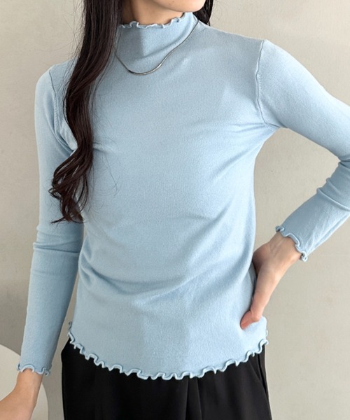 CLEA(クレア)の「メロウフリル長袖トップス(Tシャツ/カットソー・レディース・ネイビー/オレンジ/ブラウン/ワインレッド/ライトグレー/ホワイト/ブラック/アイボリー/チャコールグレー/グレー/ピンク/ライトイエロー/ラベンダー/ライトブルー・FREE)」の16枚目の写真