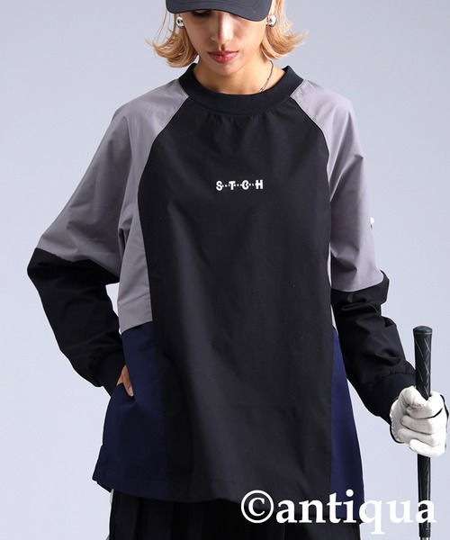 antiqua(アンティカ)の「【STCH】配色切替トップス(Tシャツ/カットソー・レディース・ブラック/ネイビー・LXL/ML)」の1枚目の写真