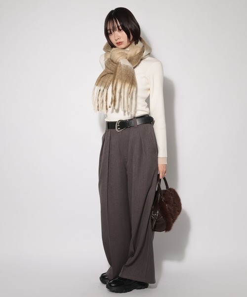 PAGEBOY（ページボーイ）の「フリンジチェックストール（ストール/ショール・レディース・ベージュ/ブラック・FREE）」の10枚目の写真