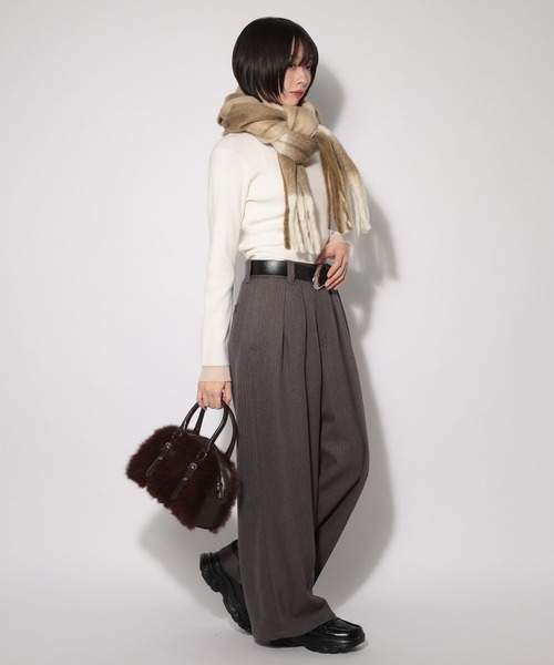 PAGEBOY（ページボーイ）の「フリンジチェックストール（ストール/ショール・レディース・ベージュ/ブラック・FREE）」の11枚目の写真