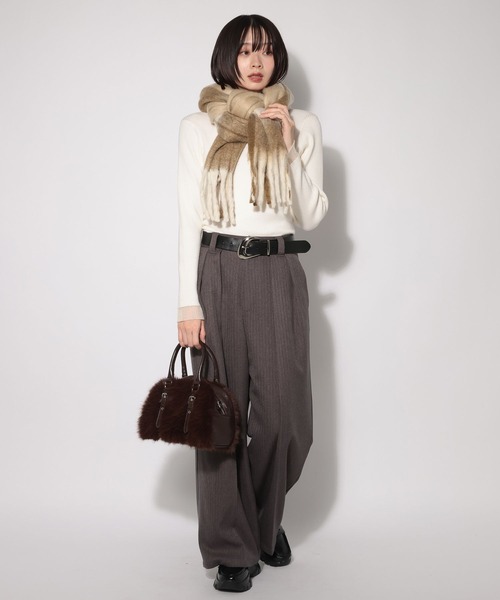 PAGEBOY（ページボーイ）の「フリンジチェックストール（ストール/ショール・レディース・ベージュ/ブラック・FREE）」の9枚目の写真