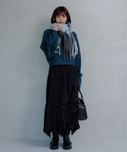 PAGEBOY（ページボーイ）の「フリンジチェックストール（ストール/ショール・レディース・ベージュ/ブラック・FREE）」の13枚目の写真