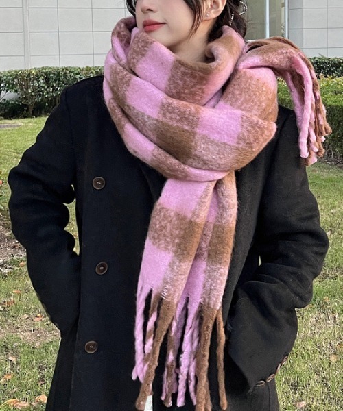 セール】フリンジビッグチェックストール（ストール/ショール