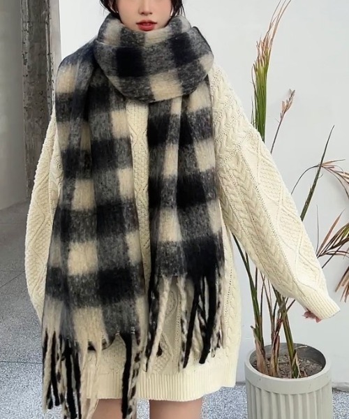 セール】フリンジビッグチェックストール（ストール/ショール