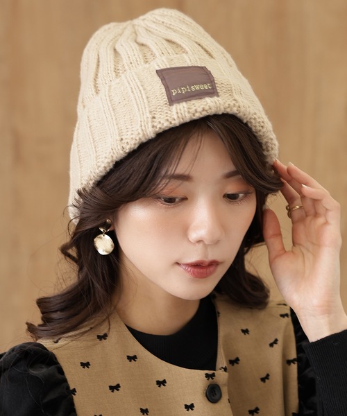 Lace Ladies（レースレディース）の「ソリッドカラー リブ ニット ワッチ キャップ（ニットキャップ/ビーニー・レディース・ブラック/アイボリー/ベージュ/ネイビー・FREE）」の3枚目の写真