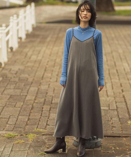 grove(グローブ)の「【体型カバー/レイヤード】へリンボンキャミワンピース(ワンピース・レディース・ブラウン系その他/チャコールグレー・02/03/01/05/04)」の3枚目の写真