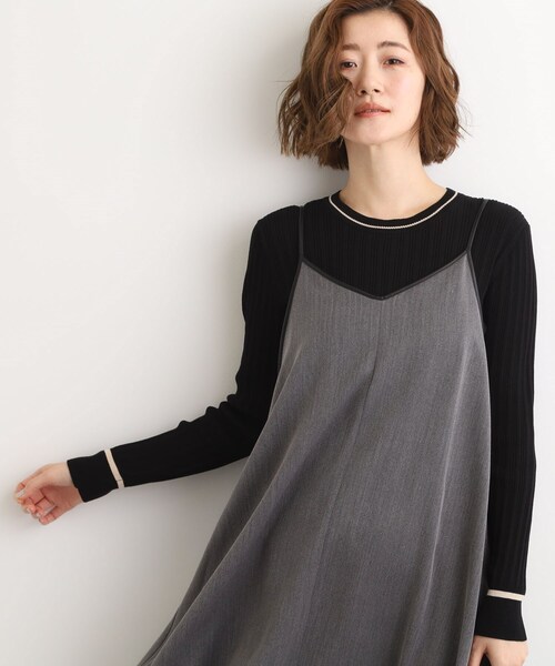 grove(グローブ)の「【体型カバー/レイヤード】へリンボンキャミワンピース(ワンピース・レディース・ブラウン系その他/チャコールグレー・02/03/01/05/04)」の4枚目の写真