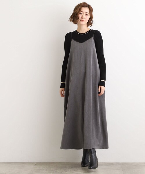 grove(グローブ)の「【体型カバー/レイヤード】へリンボンキャミワンピース(ワンピース・レディース・ブラウン系その他/チャコールグレー・02/03/01/05/04)」の6枚目の写真