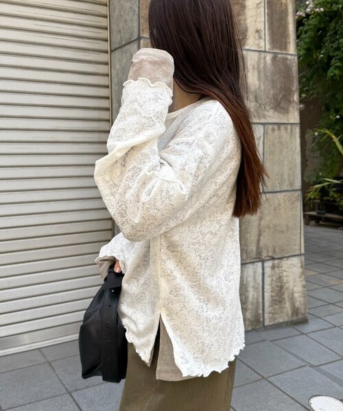 CIAOPANIC TYPY（チャオパニックティピー）の「２wayシアージャガードレースヘンリーネックTee（Tシャツ/カットソー・レディース・バーガンディー/オフホワイト/ブラック・ONE SIZE）」の5枚目の写真