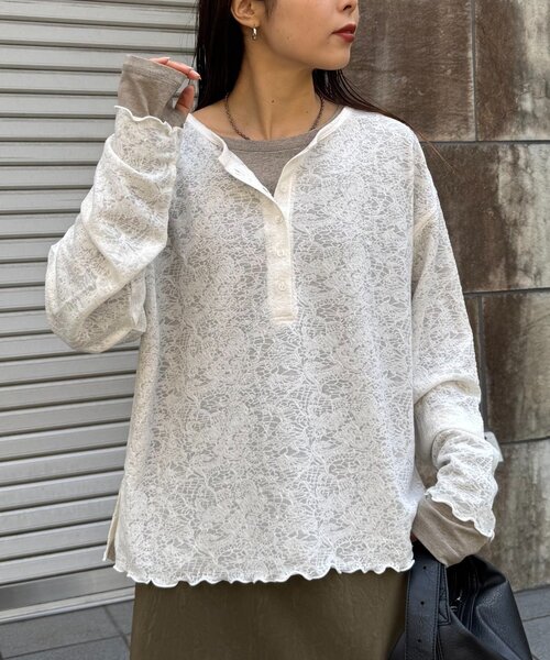 CIAOPANIC TYPY（チャオパニックティピー）の「２wayシアージャガードレースヘンリーネックTee（Tシャツ/カットソー・レディース・バーガンディー/オフホワイト/ブラック・ONE SIZE）」の6枚目の写真