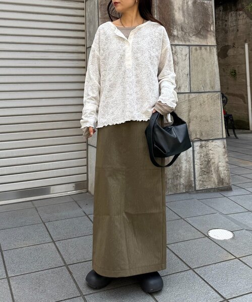 CIAOPANIC TYPY（チャオパニックティピー）の「２wayシアージャガードレースヘンリーネックTee（Tシャツ/カットソー・レディース・バーガンディー/オフホワイト/ブラック・ONE SIZE）」の7枚目の写真