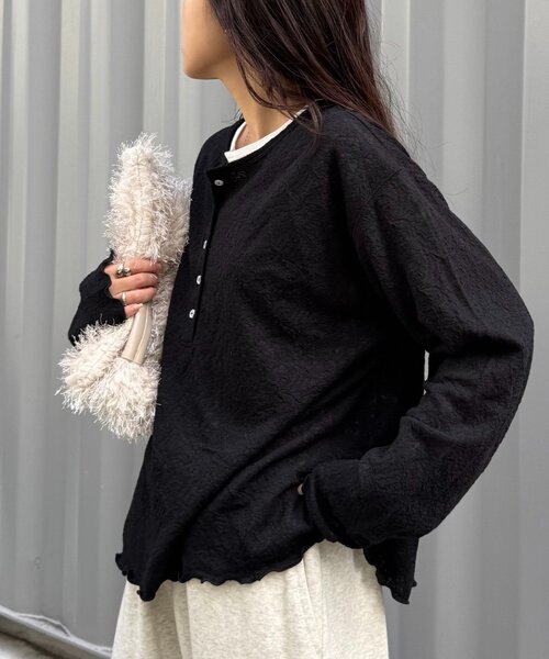 CIAOPANIC TYPY（チャオパニックティピー）の「２wayシアージャガードレースヘンリーネックTee（Tシャツ/カットソー・レディース・バーガンディー/オフホワイト/ブラック・ONE SIZE）」の12枚目の写真