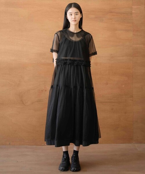 Bshop(ビショップ)の「eunoia | レイヤードメッシュワンピース WOMEN(ワンピース・レディース・ブラック/ホワイト・ONE)」の16枚目の写真