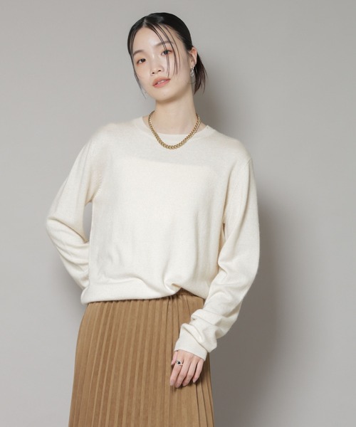 完売品　NKNIT カシミヤ混ニット　セーター　ベージュ　チャンキー セール】クルーネックカシミヤ混ニットプルオーバー（ニット/セーター